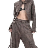 Chaqueta corta tie-dye con cuello alto