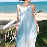 Vestido largo elegante, ajustado y sin espalda con estampado floral 3D