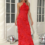 Vestido de noche sexy ajustado con espalda abierta y bordado floral 3D
