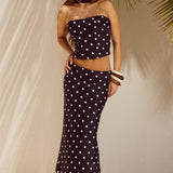 Conjunto de dos piezas con top tipo bustier fruncido y estampado