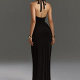 Vestido halter con cuello halter y espalda fruncida