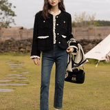 Chaqueta retro de lana con paneles de encaje
