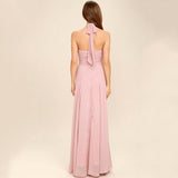Vestido de noche para mujer – Gasa fluida – Espalda abierta – Cintura fruncida – Largo elegante