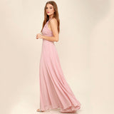 Vestido de noche para mujer – Gasa fluida – Espalda abierta – Cintura fruncida – Largo elegante