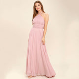 Vestido de noche para mujer – Gasa fluida – Espalda abierta – Cintura fruncida – Largo elegante