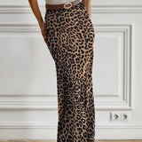 Falda larga estilo sirena vintage de gasa con estampado de leopardo