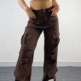 Pantalones cargo americanos vintage con múltiples bolsillos y corte holgado.