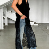 Elegante y sexy blusa midi de encaje con escote en V