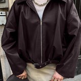 Chaqueta de motociclista de cuero marrón retro