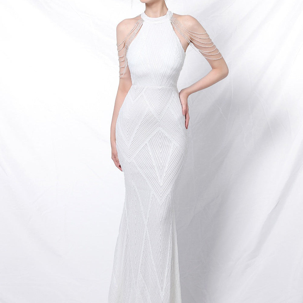 Vestido de noche largo sirena con lentejuelas y espalda abierta