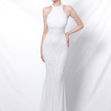 Vestido de noche largo sirena con lentejuelas y espalda abierta