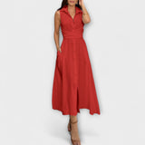 Mira - Impresionante vestido midi con cierre de un solo color y detalle de lazo