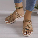 Sandalias de Mujer - Múltiples Tiras con Detalles de Corazón - Comodidad Plana y Elegante