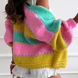 Chaleco holgado de punto con bloques de color y estilo informal