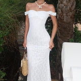 Elegante vestido largo de encaje sin mangas con tirantes finos