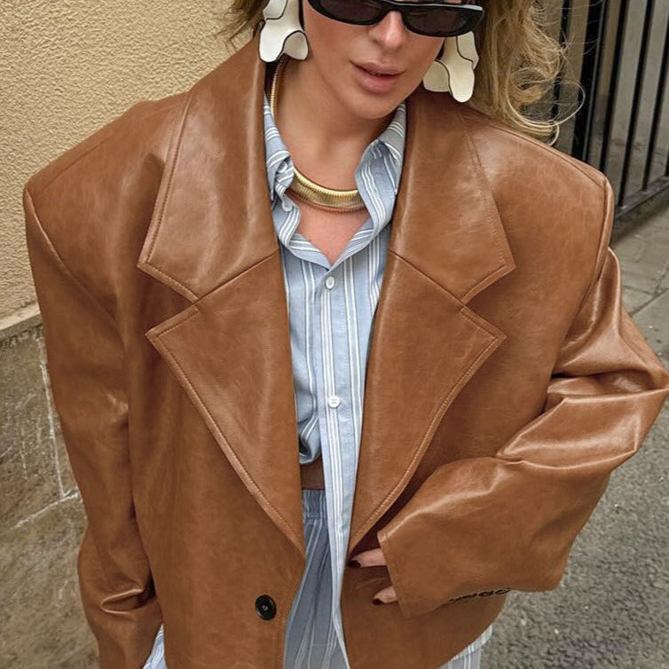 Blazer vintage de piel sintética de gran tamaño