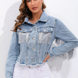 Chaqueta vaquera con flecos y patchwork de talla grande