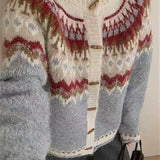 Cárdigan de punto Fair Isle con cuello redondo y botones de cuerno, cuello redondo