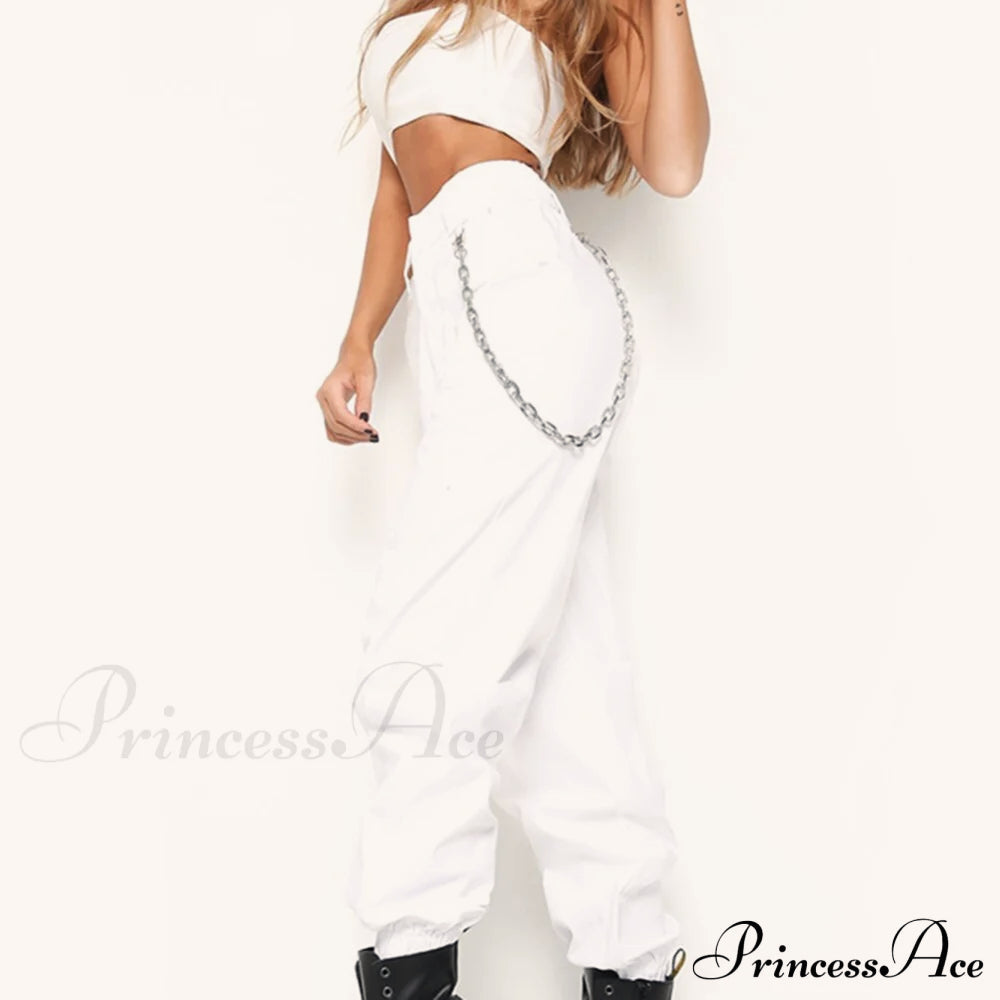 Pantalones de calle de pierna ancha con cadena
