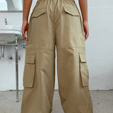 Pantalón cargo utilitario con cintura elástica, estilo americano