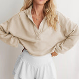 Sudadera con capucha lisa, elegante e informal con cuello en V