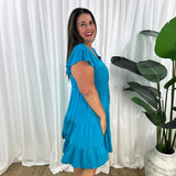Vestido de mujer – Corte informal – Mangas con volantes – Cuello en V – Botones y cintura ajustable