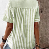 Blusa de mujer - Algodón ligero - Cuello en V redondo con abertura - Mangas cortas - Estilo casual