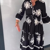 Katia - Vestido de diseñador con estampado floral y mangas 3/4