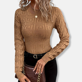 Suéter de punto para mujer - Tejido de punto fino - Corte ajustado - Mangas largas - Cuello alto