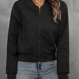 Chaqueta bomber para mujer – Corte corto – Acolchada – Cierre de cremallera – Ribete de canalé