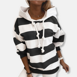Sudadera con capucha para mujer - Punto de algodón - Corte holgado - Mangas largas - Rayas horizontales