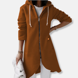 Chaqueta sudadera para mujer – Corte holgado – Algodón – Capucha con cremallera – Largo hasta la mitad del muslo