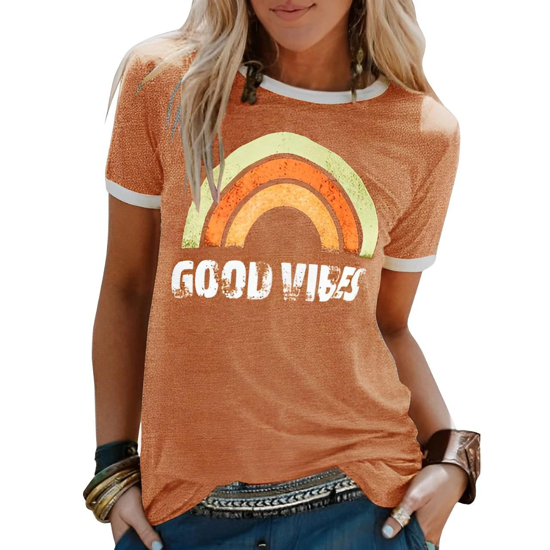 Camiseta de mujer – Corte holgado – Punto suave – Estampado vintage – Estilo casual