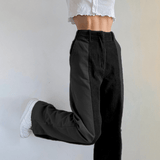 Pantalones de mujer - Tejido - Cintura alta - Pierna ancha