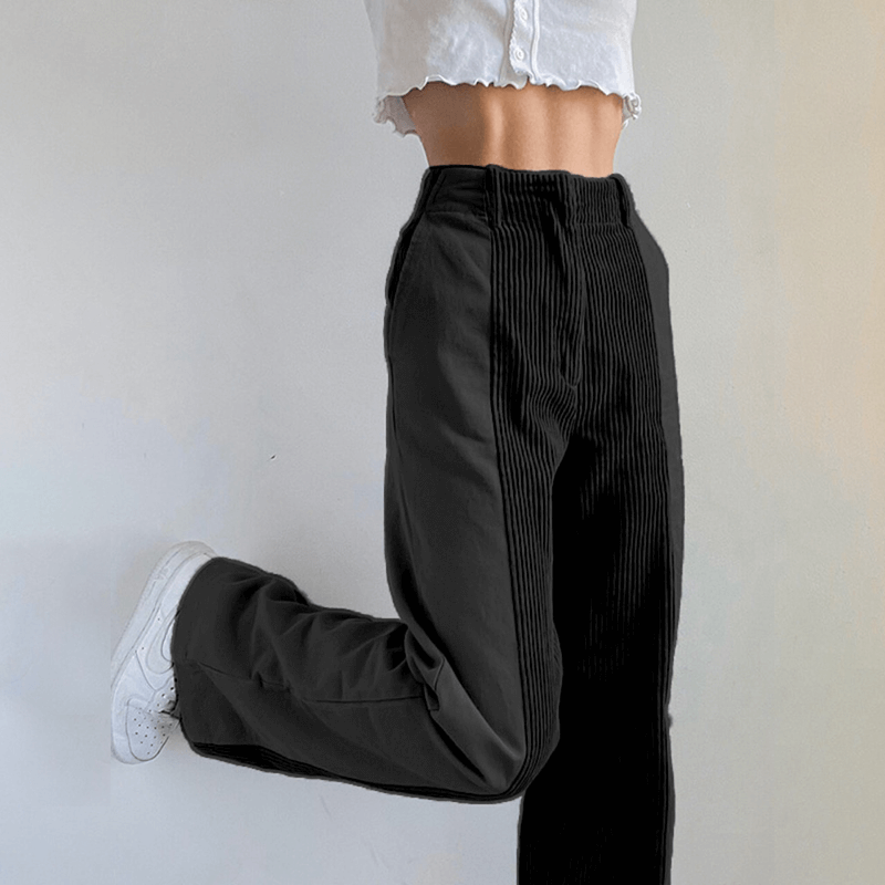 Pantalones de mujer - Tejido - Cintura alta - Pierna ancha