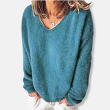 Sudadera de mujer - Punto de felpa - Corte holgado - Cuello en V - Mangas largas