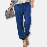 Pantalones de mujer - Tejido ligero - Corte holgado - Cintura elástica - Largo hasta el tobillo