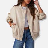 Chaqueta de mujer - Piel sintética - Corte holgado - Cuello alto acanalado