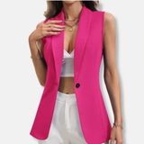 Chaqueta sin mangas para mujer – Corte entallado – Cuello redondo – Cierre de un botón