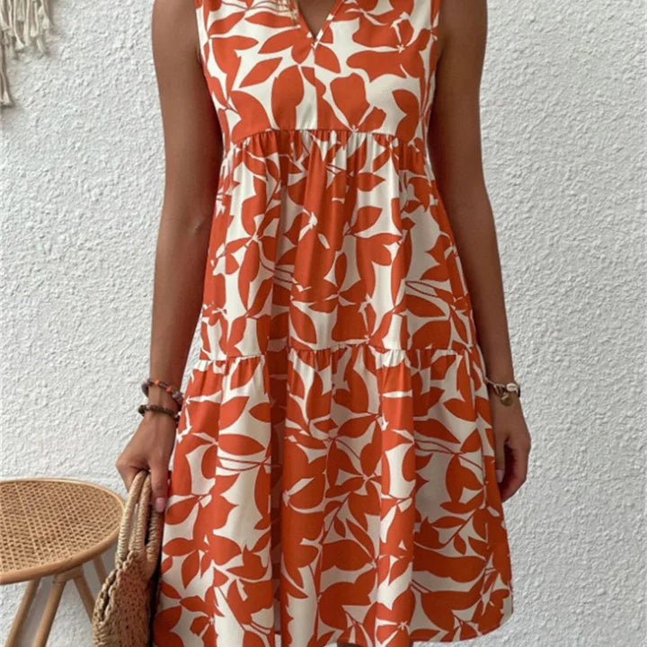 Vestido de mujer - Sin mangas - Corte holgado - Cuello en V - Elegante estampado floral