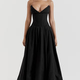 Vestido de noche trapecio sin tirantes