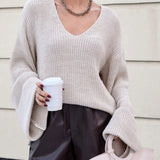 Blusa vintage de punto partido con cuello en V