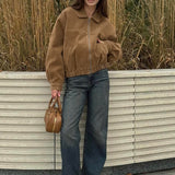 Chaqueta casual vintage de ante con cremallera frontal