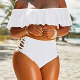 Bikini de mujer – Cintura alta, ajustado – Hombros descubiertos – Volantes y aberturas