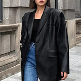 Chaqueta blazer de cuero PU negro