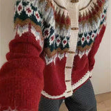 Cárdigan de punto Fair Isle con cuello redondo y botones de cuerno, cuello redondo