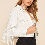 Chaqueta vaquera informal blanca con flecos