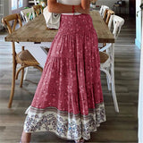 Falda larga bohemia para mujer - Cintura elástica - Corte fluido - Estampado floral