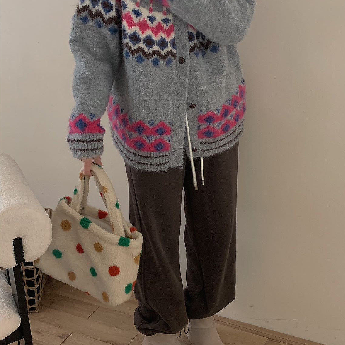 Chaleco vintage de punto jacquard Fair Isle con bloques de color
