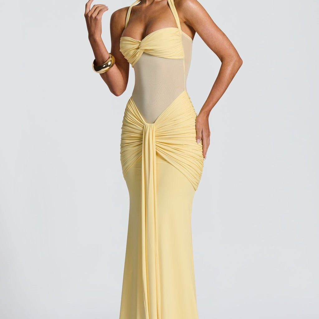Vestido de noche largo de punto con tirantes para atar